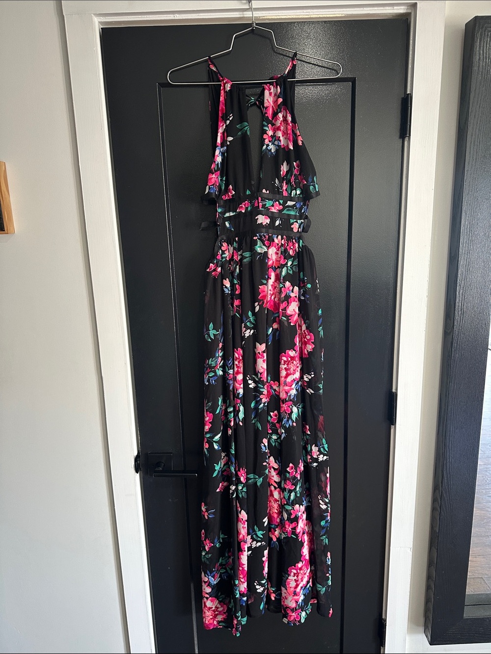 Express Black Dress with Pink Floral Print
